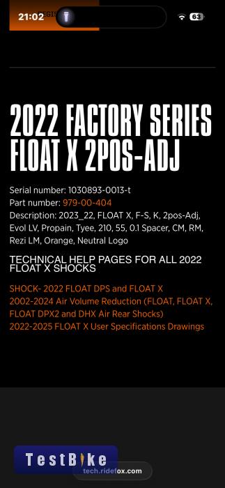 2022 Fox Float X factory 210x55