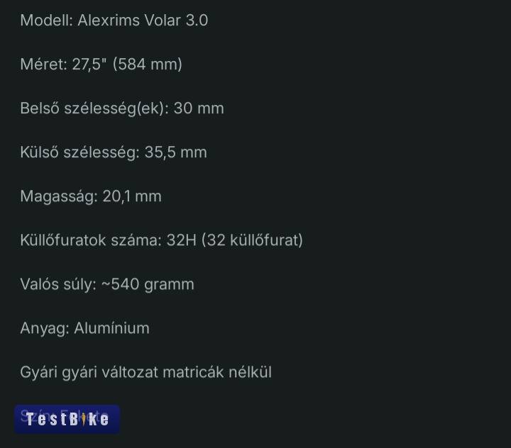 Új Alexrims Volar 3.0 27,5