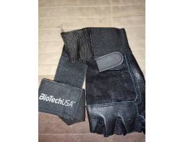 BioTechUSA csuklószorítós bőr fekete kesztyű fitness kesztyű