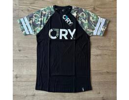 CRY brand fekete/camo slim fit póló, t-shirt (S)  Harry Main