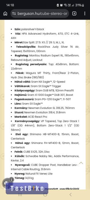 Cube Stereo One22 Pro, 29er össztelós, új , L méret