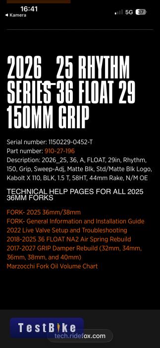 Fox Rhythm 36, 150mm, fit grip 2026, 29”