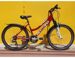 Használt 26"-os Montana női alu MTB kerékpár, bordó-fehér