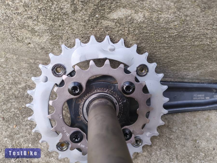 Használt! Shimano FC-M615 Deore hajtókar, Új lánctányérokkal!