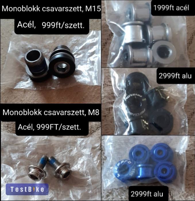 Kerékpár hajtómű, monoblokk csavarszettek. Árak a képen.