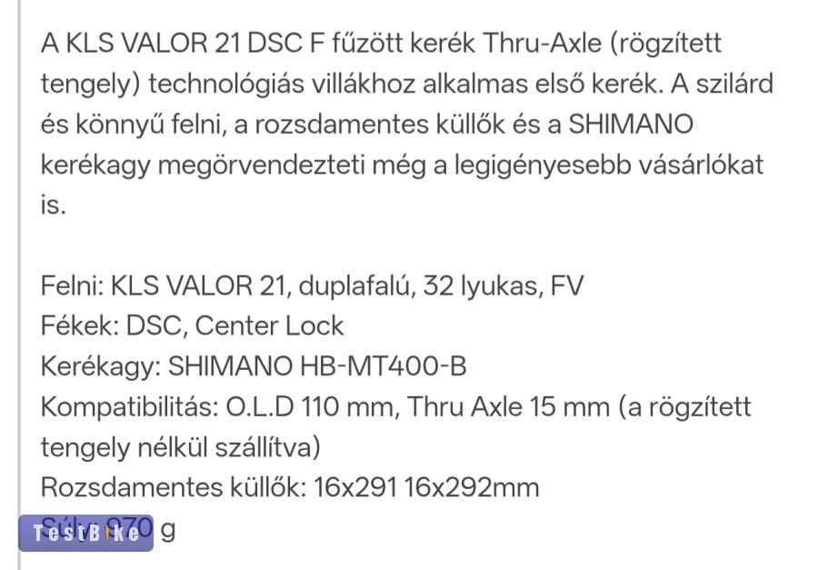 KLS VALOR 21 BOOST első kerék 