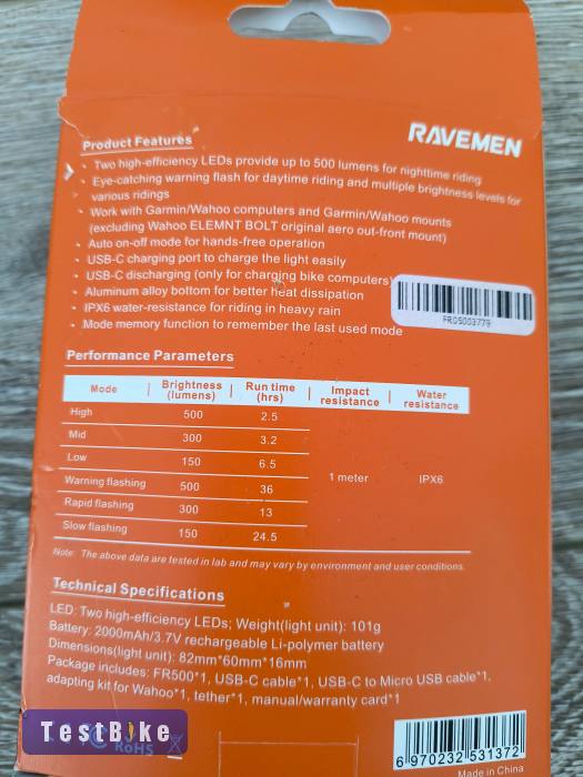 Ravemen FR500 profi kerékpáros lámpa