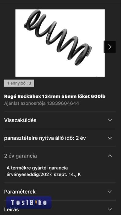 Rugó RockShox 134mm 47,5-55mm löket 600lb rugó