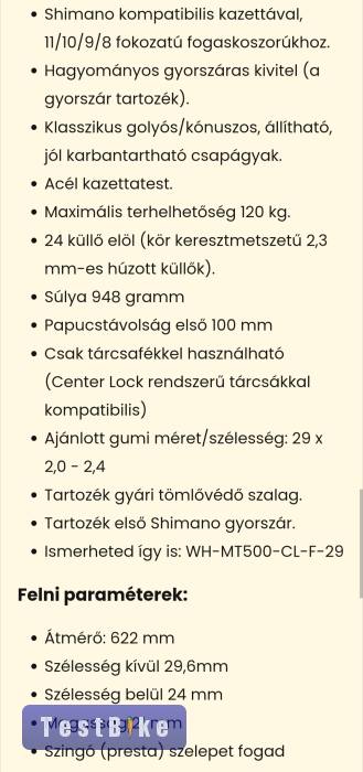 Shimano MT500 első kerék nem használt