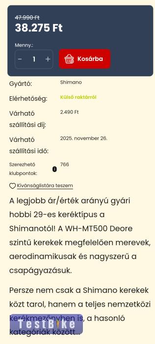 Shimano MT500 első kerék nem használt