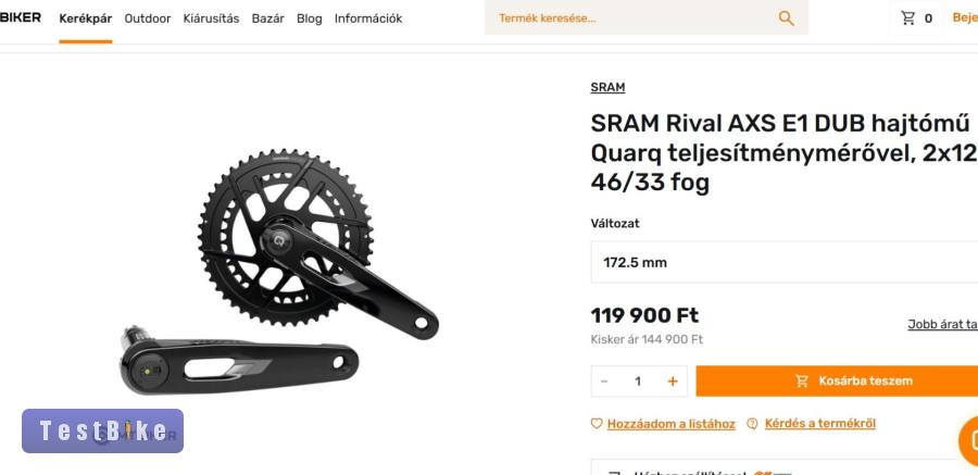 Sram Rival dub hajtómű, wattmérős