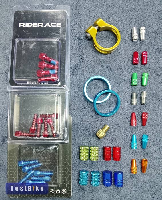 Új alu szelepsapka, kormányszár csavar, nyeregcső bilincs