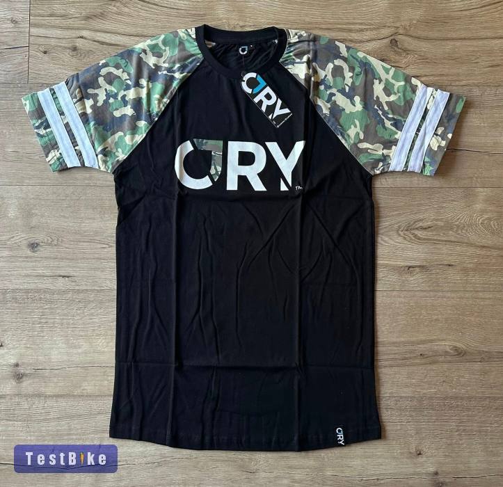 Új CRY brand fekete/camo slim fit póló, t-shirt (S) - BMX
