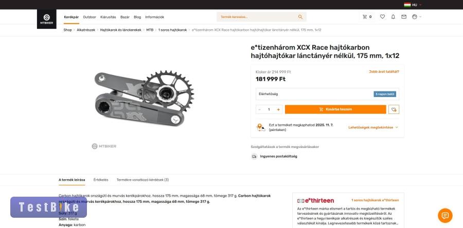 Új Ethirteen XCX carbon Race 399g XX1 eagle next SL hajtókar