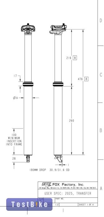 Új FOX Transfer Performance Elite 2025 Dropper 180mm x 31.6