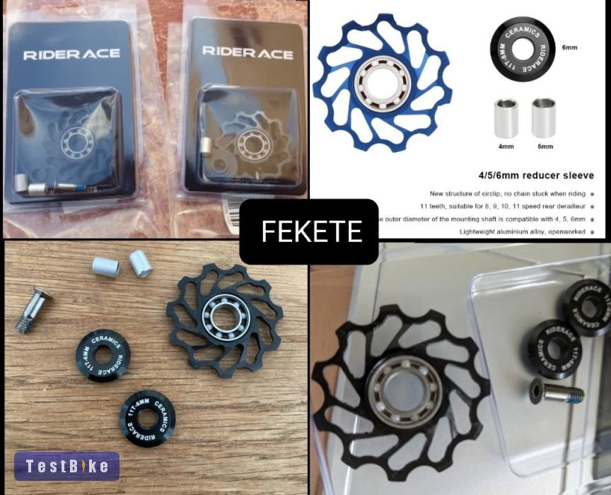 Új kerámiacsapágyas váltógörgő szett, alu. Ár/szett. Fekete,