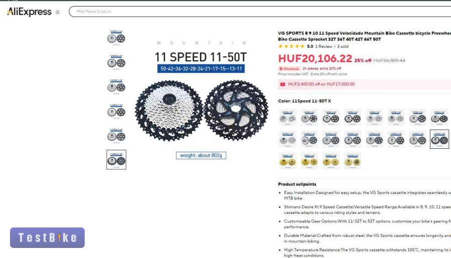 VG Sports 11-50 T 11 sebességes hátsó sor (Shimano HG)